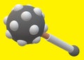 A three dimensional model image of a light dark grey medieval ball studded mace bludgeon club yellow backdrop Royalty Free Stock Photo