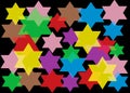 Translucent six pointed stars of different colors and sizes overlapping each other