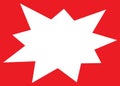 A white blank multi pointed star against an all bright red background