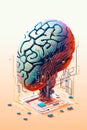Computer generated image of brain with circuit board in the middle. Generative AI Royalty Free Stock Photo