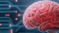 A computer generated image of a brain with circuitry, AI Royalty Free Stock Photo