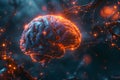 Computer generated image of brain with glowing particles in atmospheric world Royalty Free Stock Photo