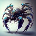 a computer generated image of a crab with many claws on its head and claws on its back, with a blue background and a white Royalty Free Stock Photo