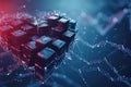 Computer Generated Image of Cubes and Lines, Abstract Geometric Design, A heart made of blockchain blocks representing blockchain Royalty Free Stock Photo
