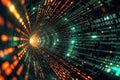 A computer generated image featuring a surreal tunnel composed entirely of cascading numbers, A tunnel of swirling binary code, AI Royalty Free Stock Photo