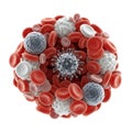 A computer generated image of a virus surrounded by blood cells Royalty Free Stock Photo