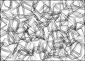 Computer generated loose, outlined 3D cubes overlapping, design on white base