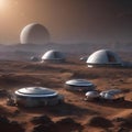 A computer-generated simulation of a future colony on a distant moon, powered by renewable energy4