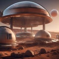 A computer-generated simulation of a future Mars base, with domed habitats and advanced technology4