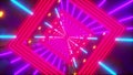 Computer generated technology neon tunnel. Teleport in the future. 3d rendering abstract background. Inside a rotating