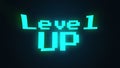 Computer generated a text message screen: Level 1 up. 3d rendering 8-bit font, black background Royalty Free Stock Photo