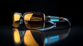 Yellow And Blue Sunglasses With Reflection On Black Background Royalty Free Stock Photo