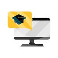 Computer graduation hat technology online education isolated icon shadow