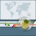 Computer graphic background with world map and apple inside glass sphere Royalty Free Stock Photo