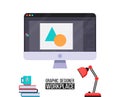 Computer of Graphic designer with vector program on monitor. Royalty Free Stock Photo