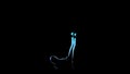 Computer graphics, silhouette perform brakedance on black background. Slow motion