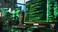The computer with green code.AI generated image Royalty Free Stock Photo