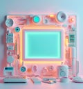 computer with green screen and various electronics equipment