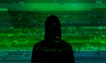 Computer hacker on abstract binary code background. Hacking concept Royalty Free Stock Photo