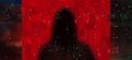Computer hacker on astract binary code background. Hacking concept Royalty Free Stock Photo