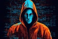computer hacker on binary code background