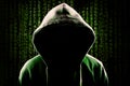 Computer Hacker Faceless hooded anonymous programming code background Royalty Free Stock Photo
