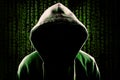 Computer Hacker Faceless hooded anonymous programming code background Royalty Free Stock Photo