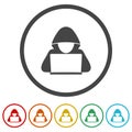 Computer hacker with laptop icon. Set icons in color circle buttons Royalty Free Stock Photo