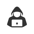 Computer hacker with laptop icon, Spy agent searching sign, symbol, logo, illustration, editable stroke
