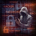 Computer hacker with mobile phone Royalty Free Stock Photo