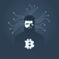 Computer hacker and ransomware vector concept. Criminal hacking, data theft and blackmailing symbol. Bitcoin digital