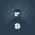 Computer hacker and ransomware vector concept. Criminal hacking, data theft and blackmailing symbol. Bitcoin digital Royalty Free Stock Photo