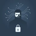 Computer hacker and ransomware vector concept. Criminal hacking, data theft and blackmailing symbol. Royalty Free Stock Photo