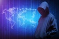 Computer hacker silhouette of hooded man Royalty Free Stock Photo