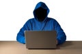 Computer hacker steals data from laptop. Royalty Free Stock Photo