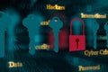Computer hacking concept. Network security. Computer crimen.
