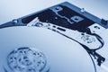 Computer hard disk drive HDD closeup blue color tone Royalty Free Stock Photo