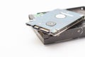 Computer hard disk drives. HDD for computer and laptop on white background. Selective focus Royalty Free Stock Photo