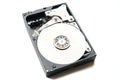 Computer hard drive with data on a white background with an open lid Royalty Free Stock Photo