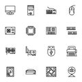 Computer hardware icons set outline or line style vector illustration Royalty Free Stock Photo