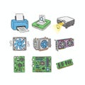Computer hardware components illustrated set Royalty Free Stock Photo