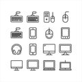 Computer Hardware and Digital Device Outline Icon Set Royalty Free Stock Photo