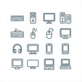 Computer Hardware and Digital Device Outline Icon Set Royalty Free Stock Photo