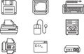 Computer hardware and electronics line icons set retro technology electronic devices internet modem Royalty Free Stock Photo