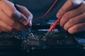 computer hardware engineering. developer soldering electronic component Royalty Free Stock Photo