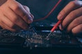 computer hardware engineering. developer soldering electronic component Royalty Free Stock Photo