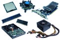 Computer Hardware, hard drive, cpu, cpu fan, ram, vga card, and power supply, Royalty Free Stock Photo