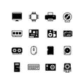 Computer hardware, hdd memory, ram, microchip, cpu vector icons Royalty Free Stock Photo