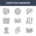 9 computer hardware icons pack. trendy computer hardware icons on white background. thin outline line icons such as graphics card