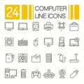 Computer Hardware Icons. PC Components and devices thin line vector Royalty Free Stock Photo